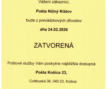 Aktuality / OZNAM - pošta zatvorená 24. 2. 2026 - foto
