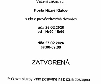 Aktuality / OZNAM - pošta zatvorená 26. - 27. 2. 2026 - foto