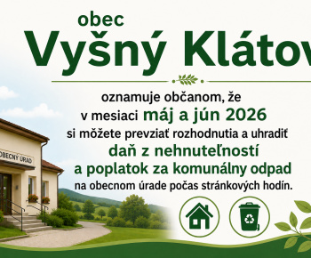 Aktuality / Oznámenie o dani z nehnuteľnosti a poplatku za komunálny odpad na rok 2026 - foto