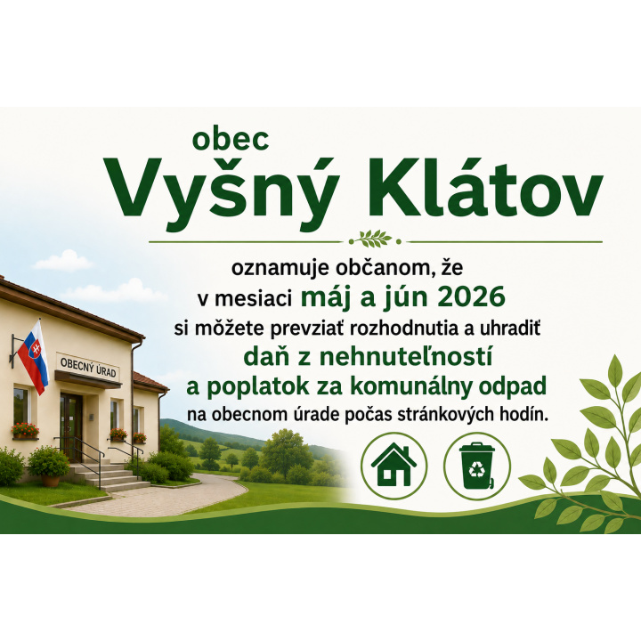 Oznámenie o dani z nehnuteľnosti a poplatku za komunálny odpad na rok 2026