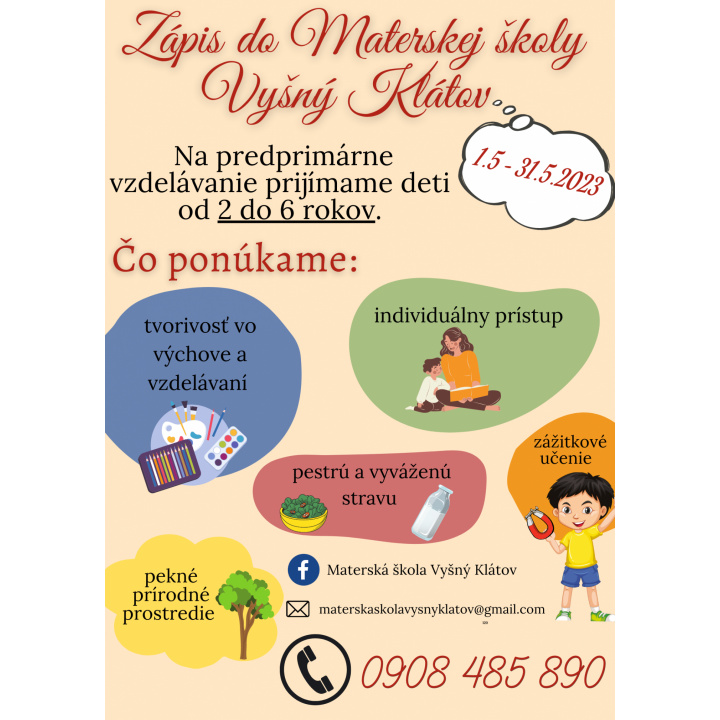 Zápis detí do MŠ Vyšný Klátov