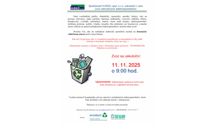 Zber elektroodpadu - 11. 11. 2025