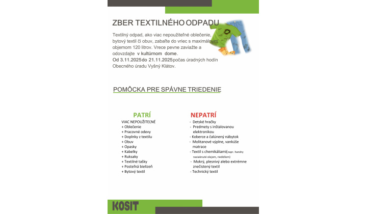 Zber textilného odpadu od 3. 11. 2025