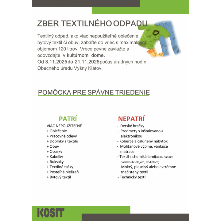Zber textilného odpadu od 3. 11. 2025