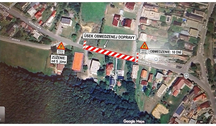 Zúžená cesta v Nižnom Klátove
