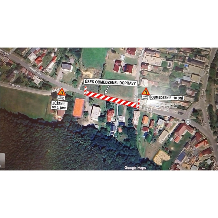 Zúžená cesta v Nižnom Klátove